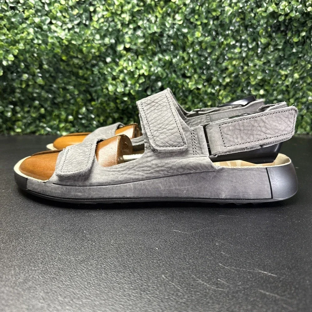 Ecco Leather Sandals Mens Size 13 Grey Adjustable Straps